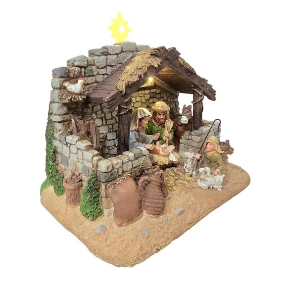 New Light-Up Nativity Figurine Hand-Painted Resin Christmas Tells a Story - Picture 4 of 8